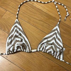 Polly Q gold and white stripped bikini top size M. Sexy and comfy